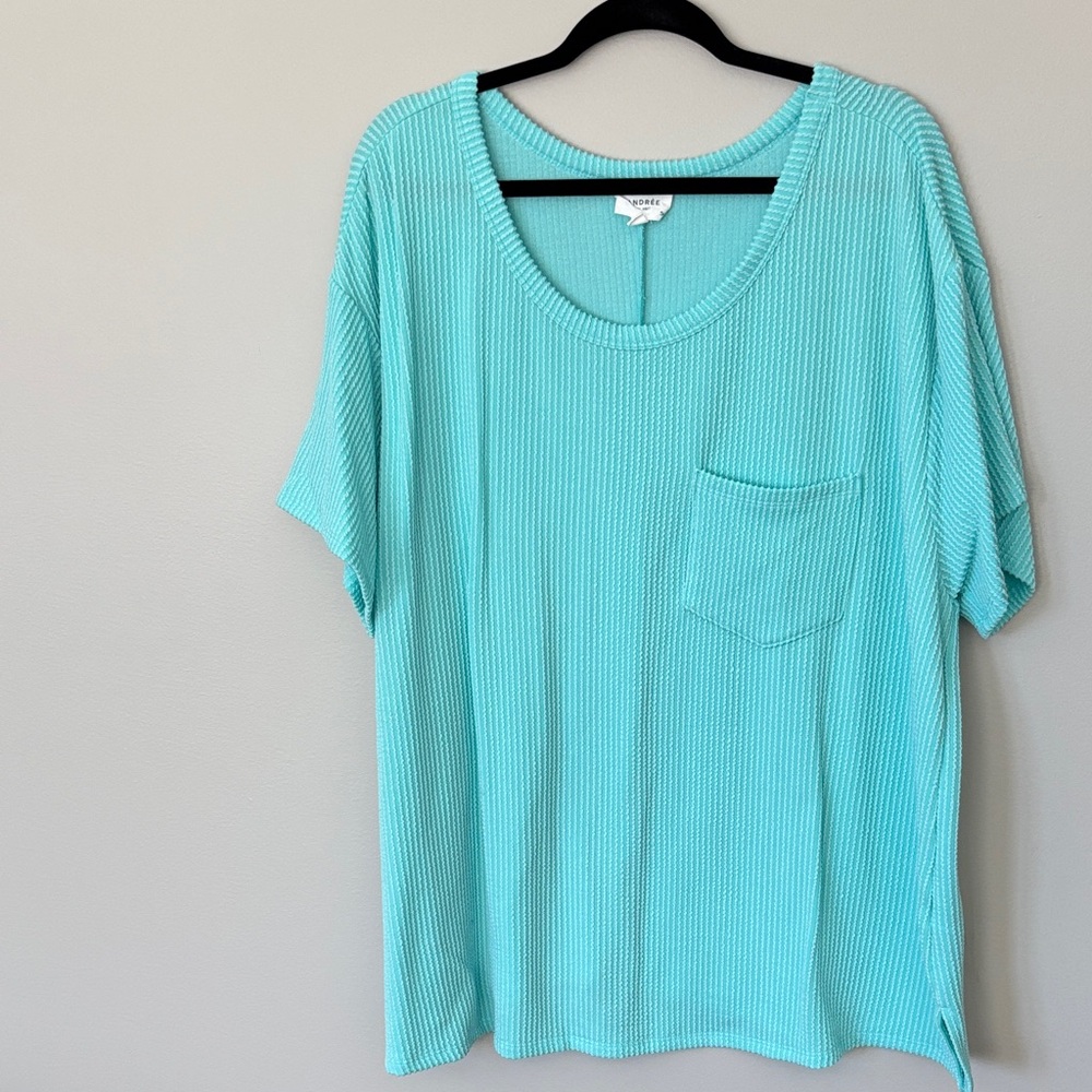ANDREE BY UNIT Turquoise Short Sleeve Top